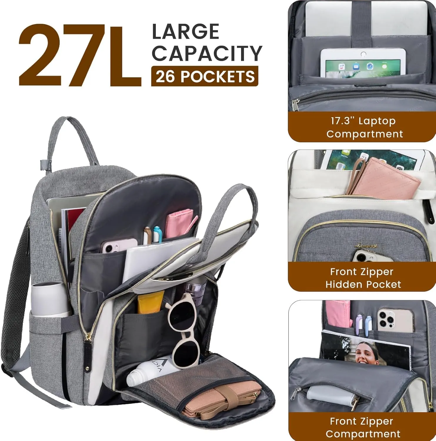 LOVEVOOK Laptop Backpack Women,Large Capacity 17.3 inch Laptop Bag Travel Backpack for Women,Computer Work College Teacher Backpacks with USB Port,Waterproof Personal Item Backpack Casual Daypack