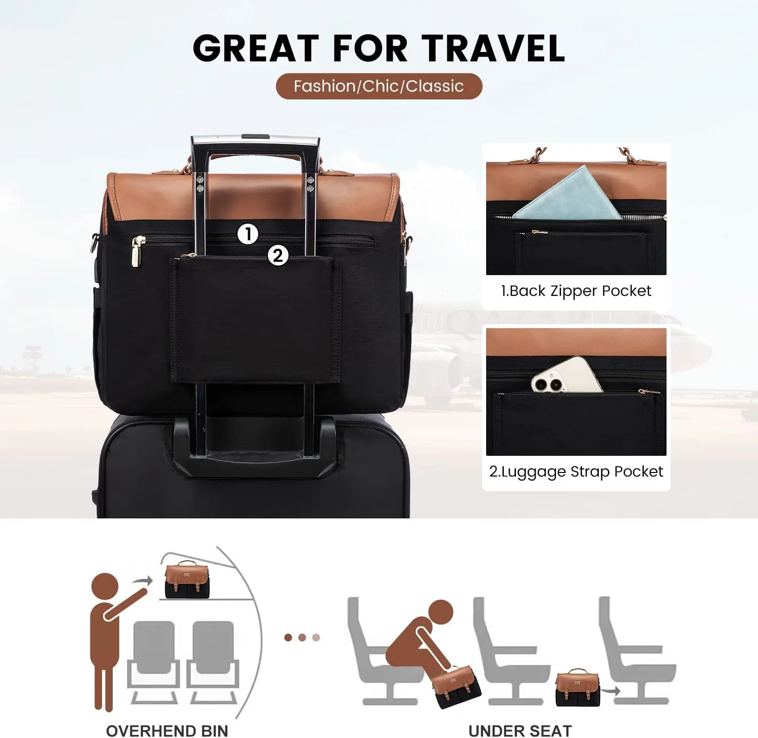 LOVEVOOK Laptop Bag for Women, 15.6 inch Large Capacity Computer Briefcase Case, Crossbody Messenger Shoulder Bag, Office Business Work Tote Bags Purse for Travel Gifts, Brown-black