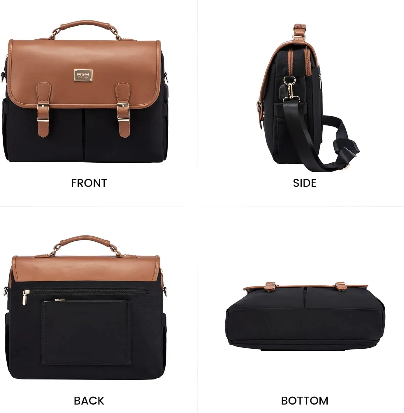 LOVEVOOK Laptop Bag for Women, 15.6 inch Large Capacity Computer Briefcase Case, Crossbody Messenger Shoulder Bag, Office Business Work Tote Bags Purse for Travel Gifts, Brown-black