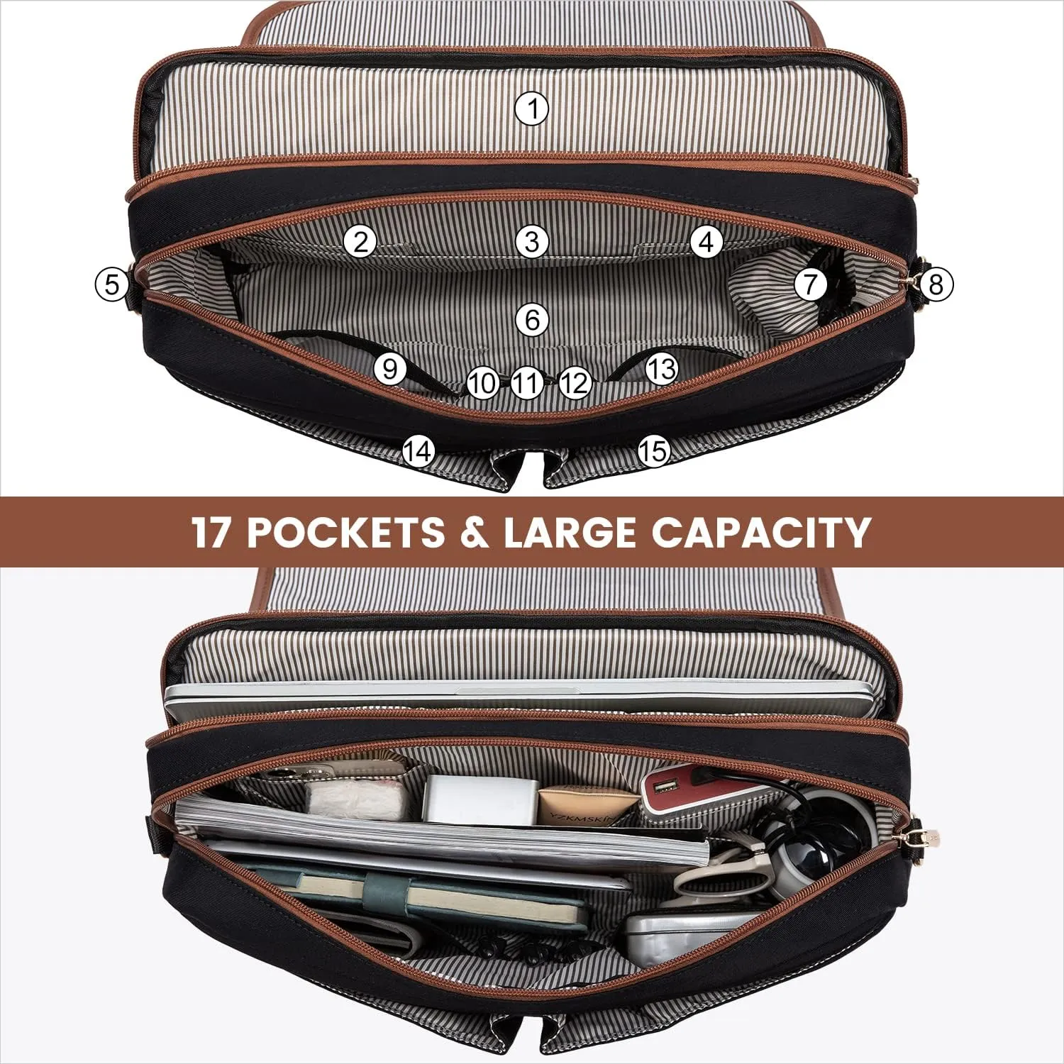 LOVEVOOK Laptop Bag for Women, 15.6 inch Large Capacity Computer Briefcase Case, Crossbody Messenger Shoulder Bag, Office Business Work Tote Bags Purse for Travel Gifts, Brown-black