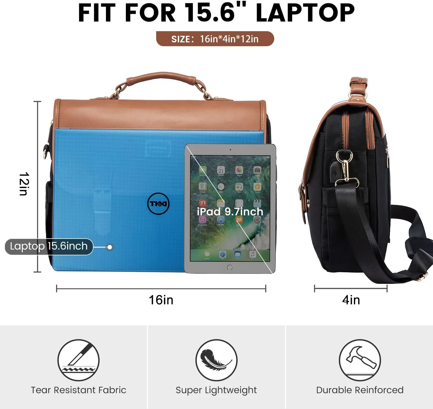LOVEVOOK Laptop Bag for Women, 15.6 inch Large Capacity Computer Briefcase Case, Crossbody Messenger Shoulder Bag, Office Business Work Tote Bags Purse for Travel Gifts, Brown-black