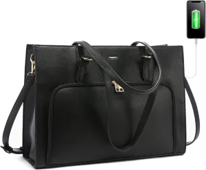 LOVEVOOK Laptop Bag for Women 15.6 inch Waterproof Work Tote Bag Briefcase with USB Charging Port PU Leather Computer Handbag Shoulder Bag Large Professional Teacher Bag for Travel Business School