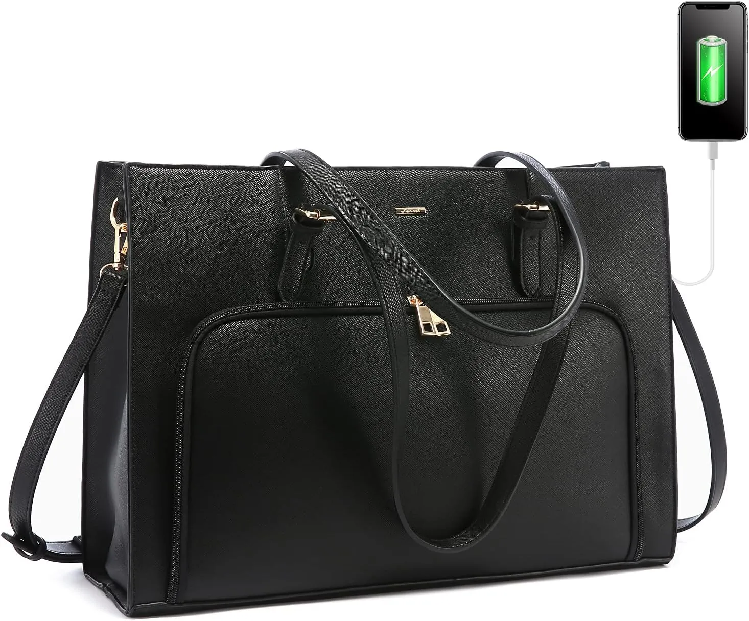 LOVEVOOK Laptop Bag for Women 15.6 inch Waterproof Work Tote Bag Briefcase with USB Charging Port PU Leather Computer Handbag Shoulder Bag Large Professional Teacher Bag for Travel Business School