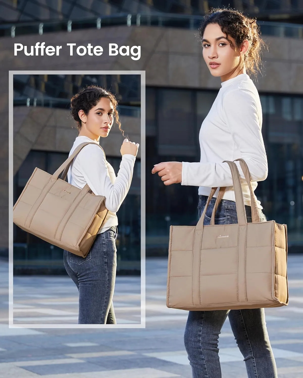 LOVEVOOK Laptop Bag for Women, Puffer Tote Bag for Work 15.6 Inch Large Computer Briefcase for Teacher Nurse, Quilted Lightweight Casual Shoulder Bag For Travel, Daily