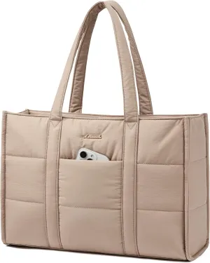 LOVEVOOK Laptop Bag for Women, Puffer Tote Bag for Work 15.6 Inch Large Computer Briefcase for Teacher Nurse, Quilted Lightweight Casual Shoulder Bag For Travel, Daily