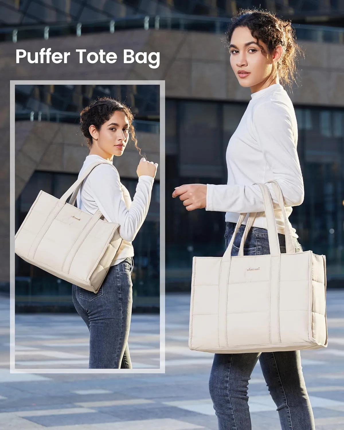 LOVEVOOK Laptop Bag for Women, Puffer Tote Bag for Work 17 Inch Large Computer Briefcase for Teacher Nurse, Quilted Lightweight Casual Shoulder Bag For Travel, Daily