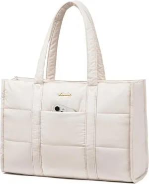 LOVEVOOK Laptop Bag for Women, Puffer Tote Bag for Work 17 Inch Large Computer Briefcase for Teacher Nurse, Quilted Lightweight Casual Shoulder Bag For Travel, Daily