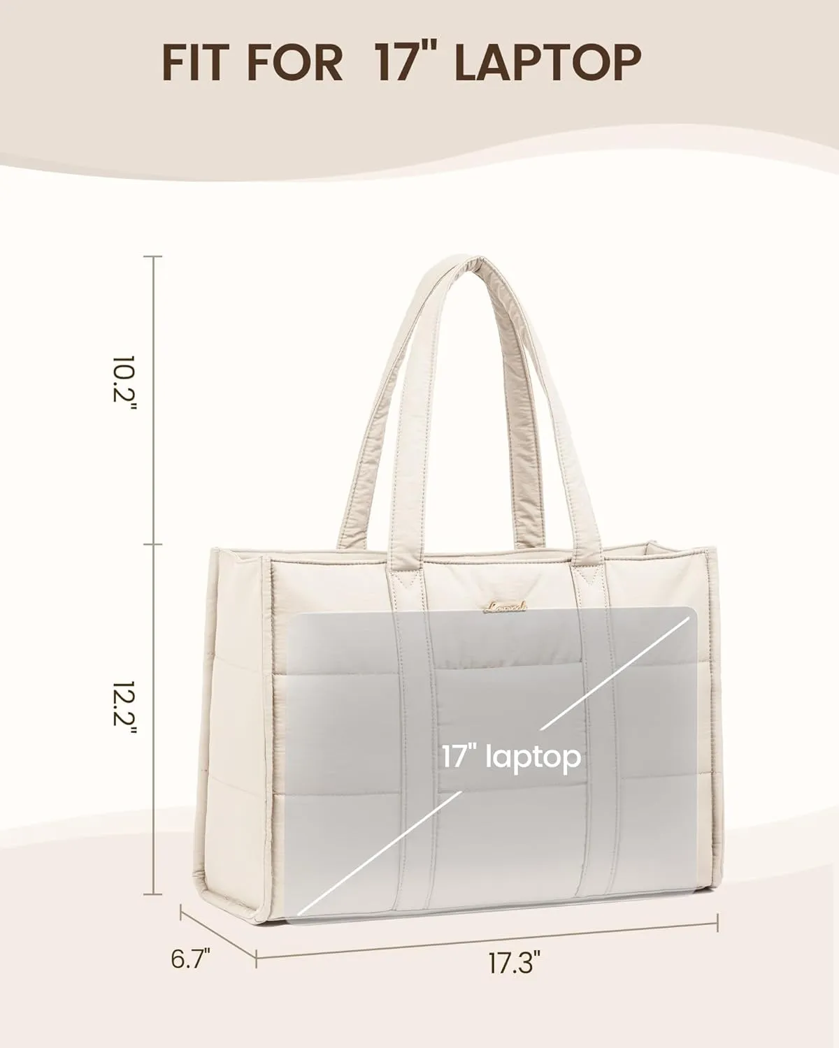 LOVEVOOK Laptop Bag for Women, Puffer Tote Bag for Work 17 Inch Large Computer Briefcase for Teacher Nurse, Quilted Lightweight Casual Shoulder Bag For Travel, Daily