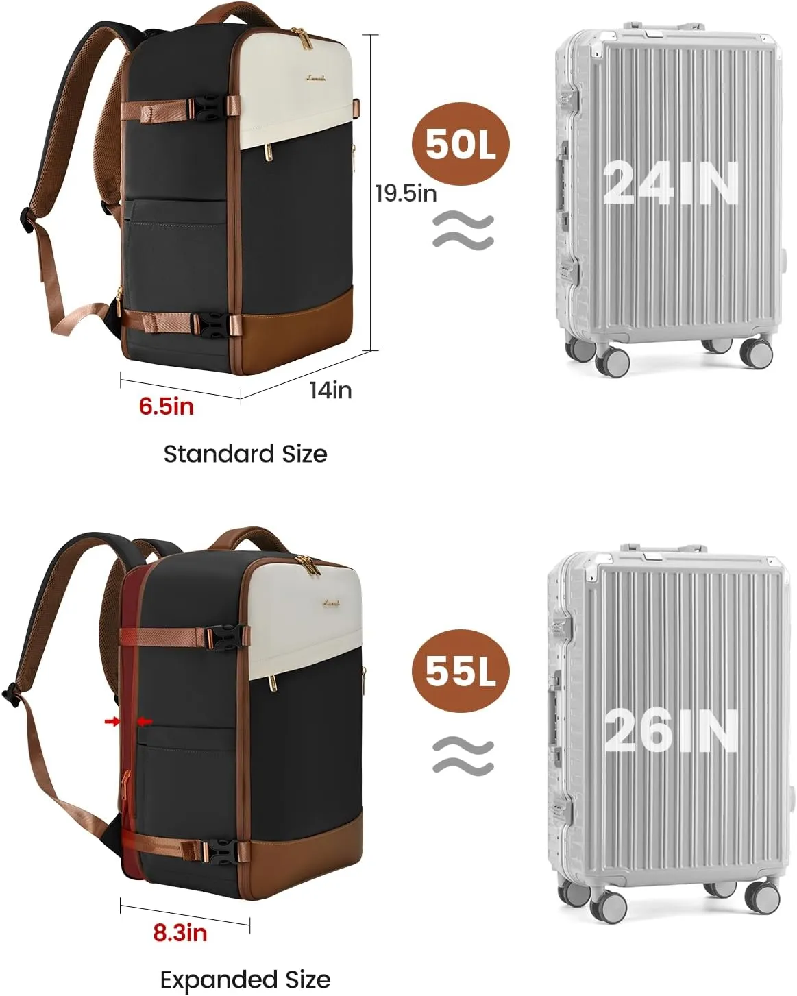 LOVEVOOK Travel Backpack For Women/Men, 50L Carry On Backpack, Flight Approved Personal Item Travel Bag, Large Travel Essentials Water Resistant Daypack Weekender Bag Fits 18" Laptop With 3 Cubes