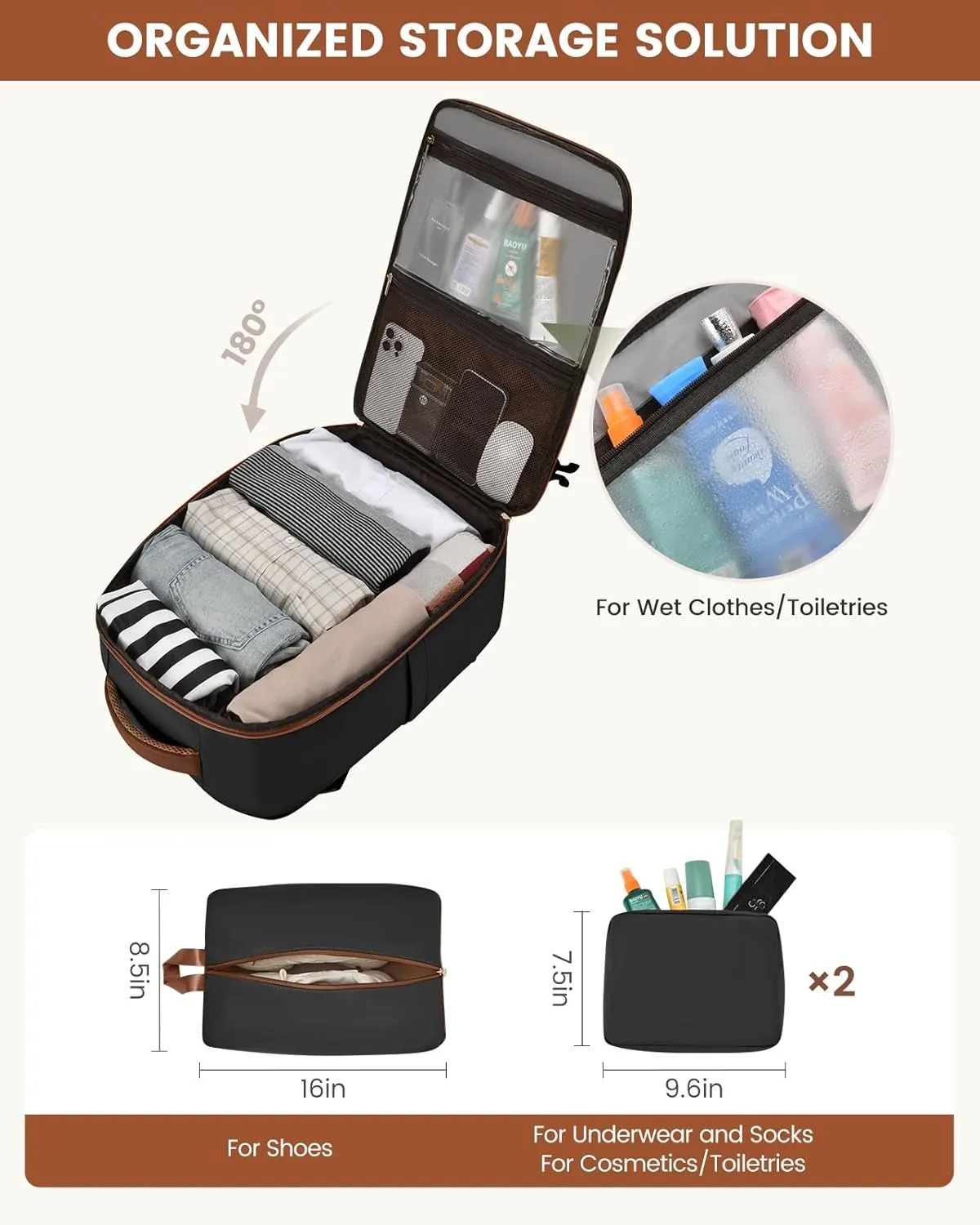 LOVEVOOK Travel Backpack For Women/Men, 50L Carry On Backpack, Flight Approved Personal Item Travel Bag, Large Travel Essentials Water Resistant Daypack Weekender Bag Fits 18" Laptop With 3 Cubes