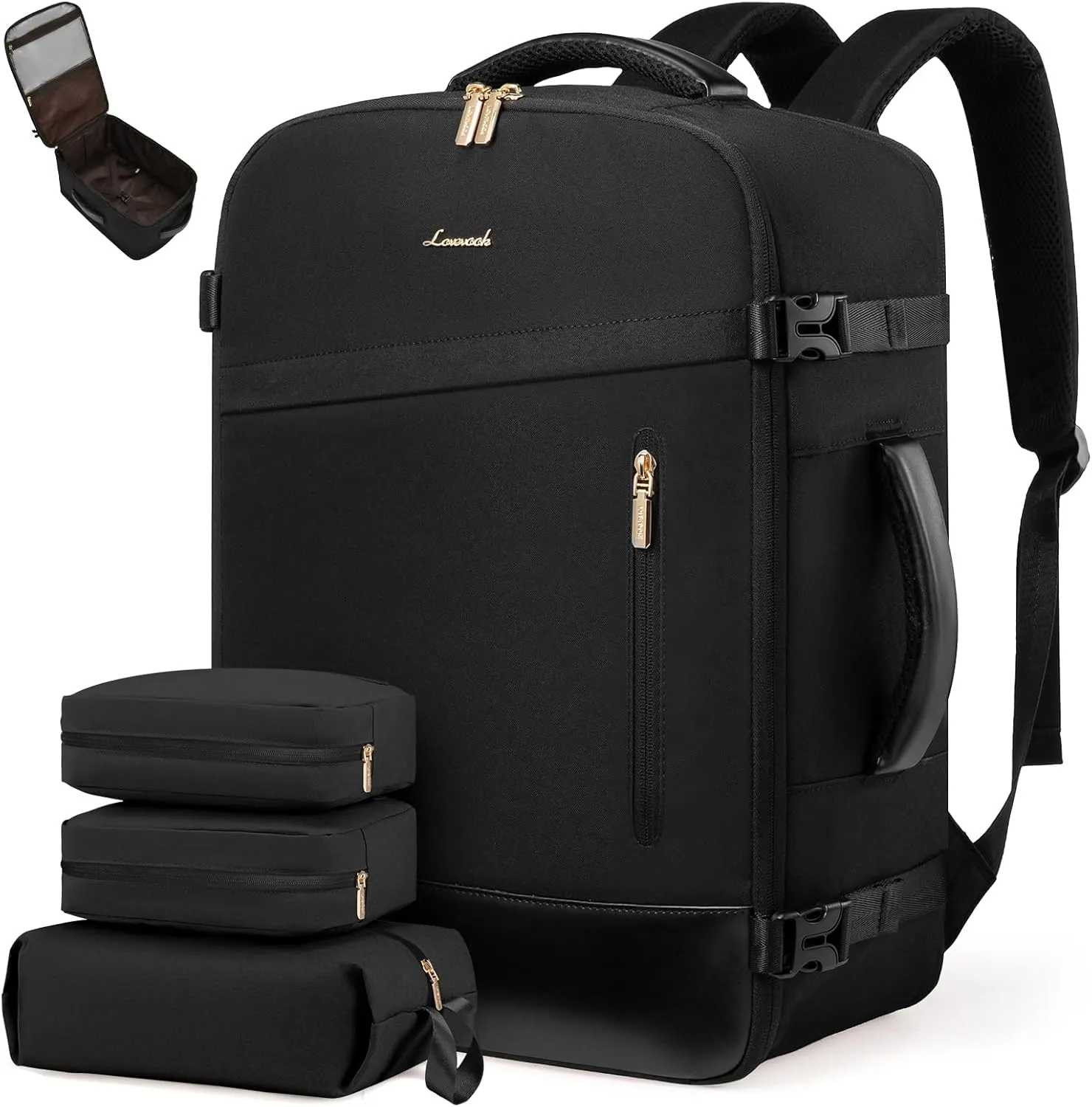 LOVEVOOK Travel Backpack For Women/Men, 50L Carry On Backpack, Flight Approved Personal Item Travel Bag, Large Travel Essentials Water Resistant Daypack Weekender Bag Fits 18" Laptop With 3 Cubes