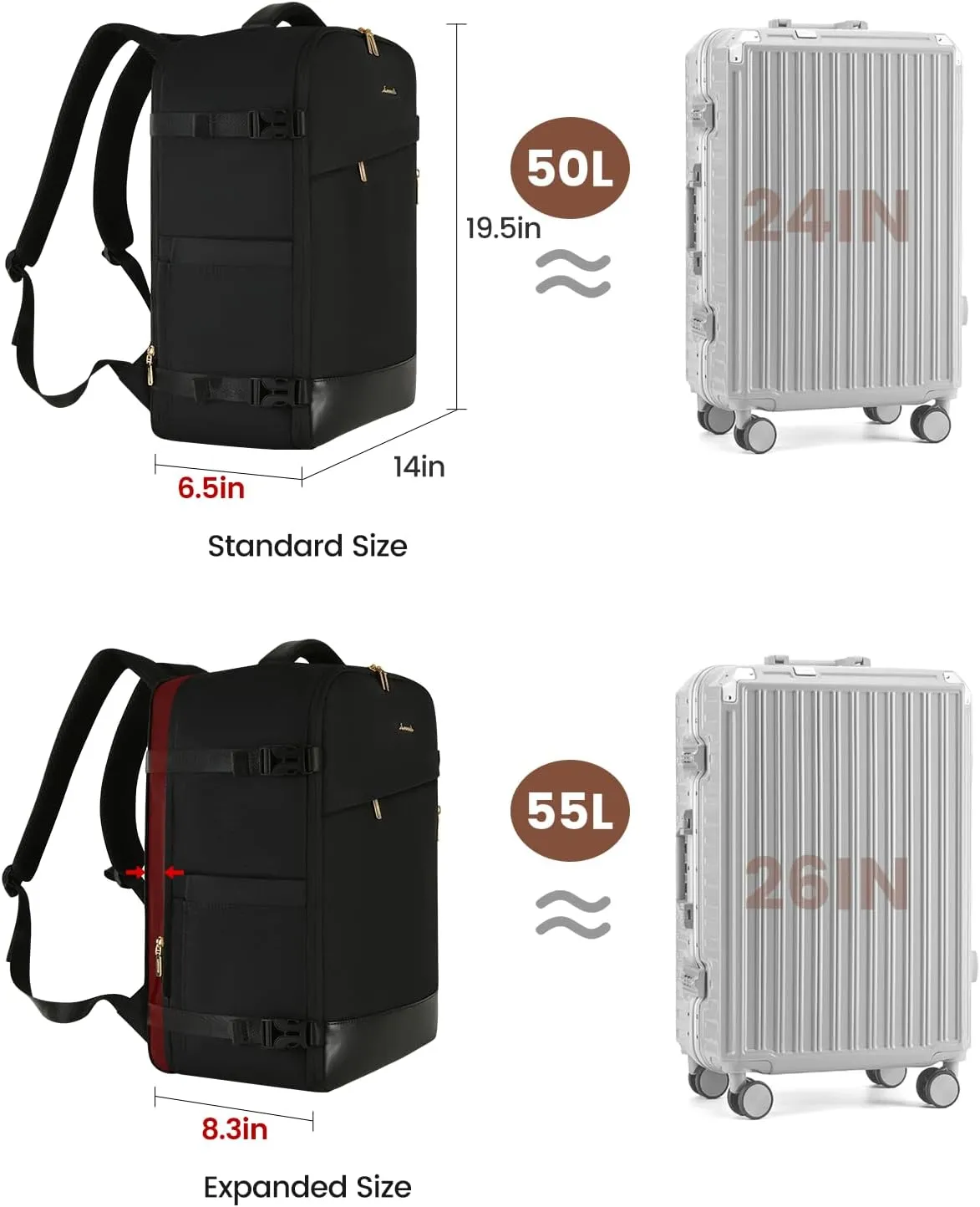 LOVEVOOK Travel Backpack For Women/Men, 50L Carry On Backpack, Flight Approved Personal Item Travel Bag, Large Travel Essentials Water Resistant Daypack Weekender Bag Fits 18" Laptop With 3 Cubes