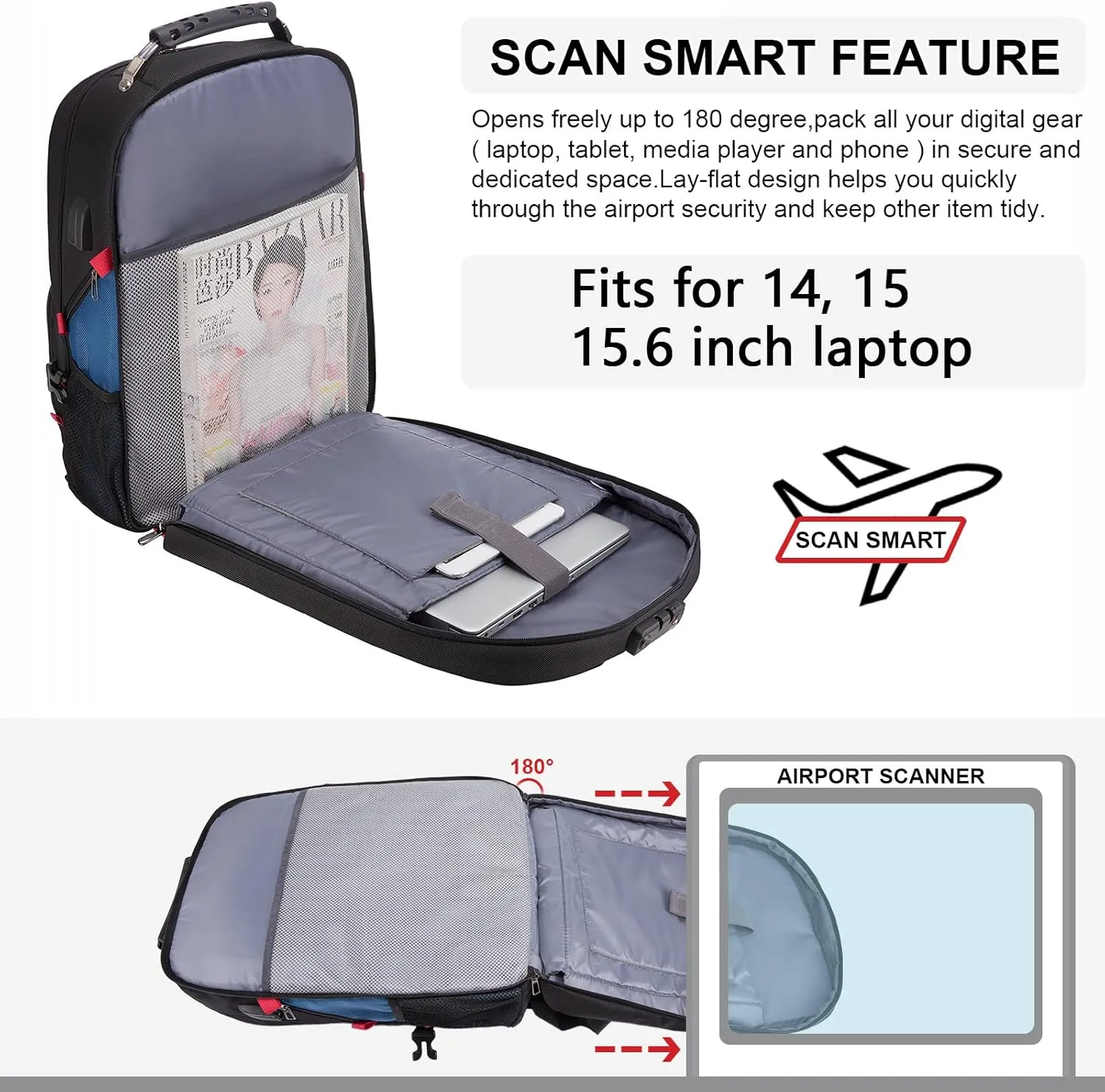 LOVEVOOK Travel Laptop Backpack Waterproof Anti Theft with Lock and USB Charging Port Large Computer Business Backpack for Men Women College (15.6 inch, Blue)