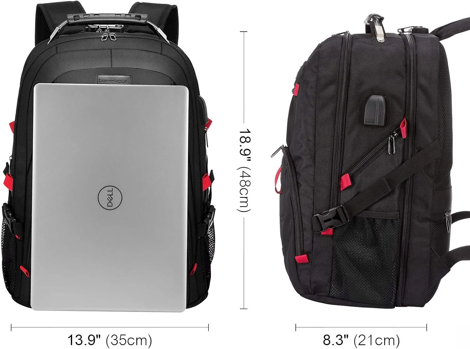LOVEVOOK Travel Laptop Backpack Waterproof Anti Theft with Lock and USB Charging Port Large Computer Business Backpack for Men Women College (17 inch, Black)