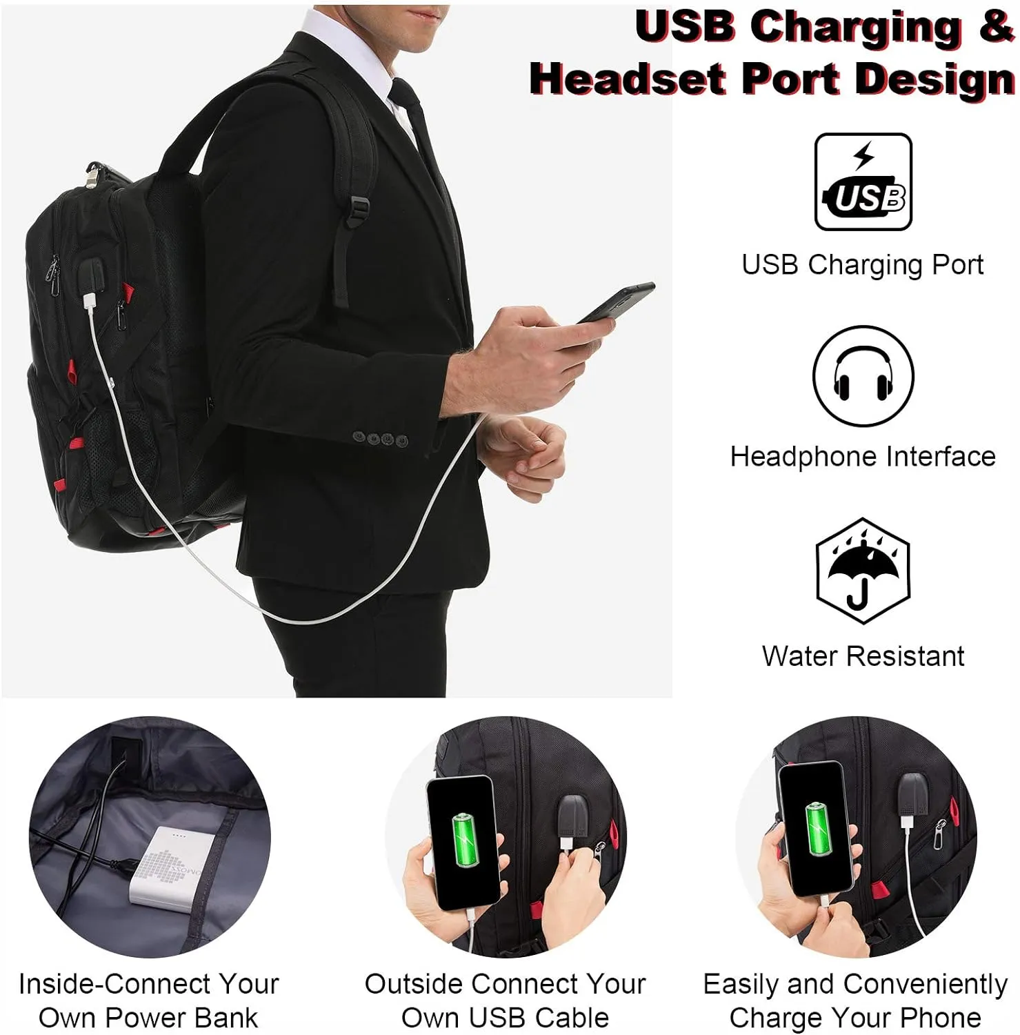LOVEVOOK Travel Laptop Backpack Waterproof Anti Theft with Lock and USB Charging Port Large Computer Business Backpack for Men Women College (17 inch, Black)