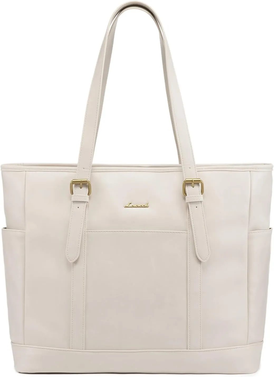 LOVEVOOK Vintage Leather Work Tote for Women - 15.6 Inch Computer Briefcase, Waterproof Teacher Business Office Bag, White