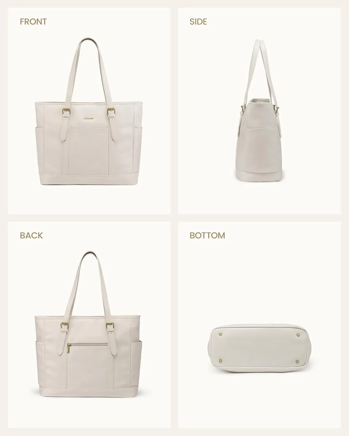 LOVEVOOK Vintage Leather Work Tote for Women - 15.6 Inch Computer Briefcase, Waterproof Teacher Business Office Bag, White
