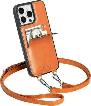 LUCKYCOIN for iPhone 13 Pro Max Case 6.7 in Women's Leather Wallet Phone Case with Card Holder & Detachable Crossbody Strap,Phone Purse with Strap,Crossbody Bag Compatible with iPhone 13 Pro Max Brown