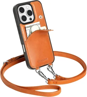 LUCKYCOIN for iPhone 16 Pro Case 6.3 in Women's Leather Wallet Phone Case with Card Holder & Detachable Crossbody Strap,Phone Purse with Strap,Crossbody Bag Compatible with iPhone 16 Pro 2024 Brown