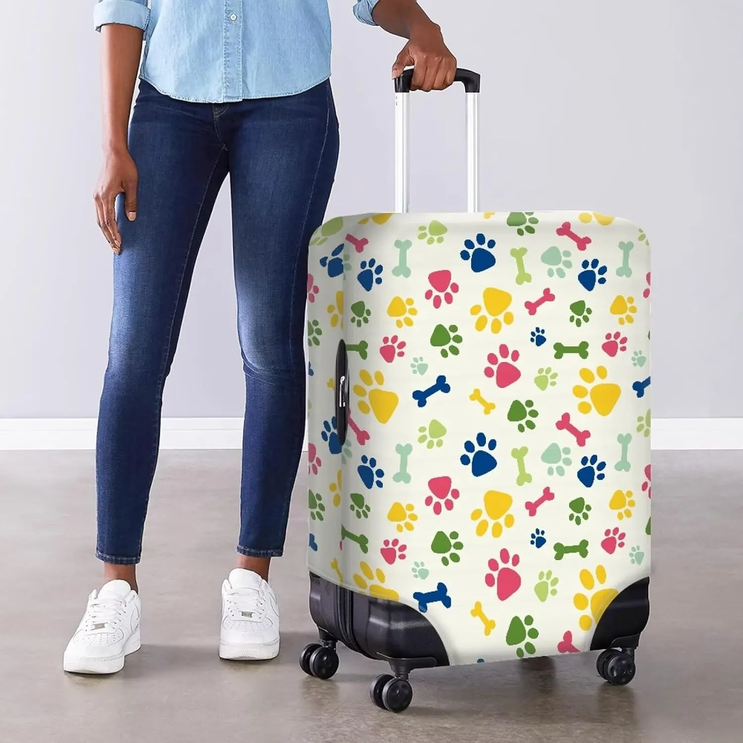 Luggage Cover 25-28 Inch for Suitcase, Cute Bone Dog Paw Print Suitcase Cover Protector Washable Fashion Luggage Cover Protector