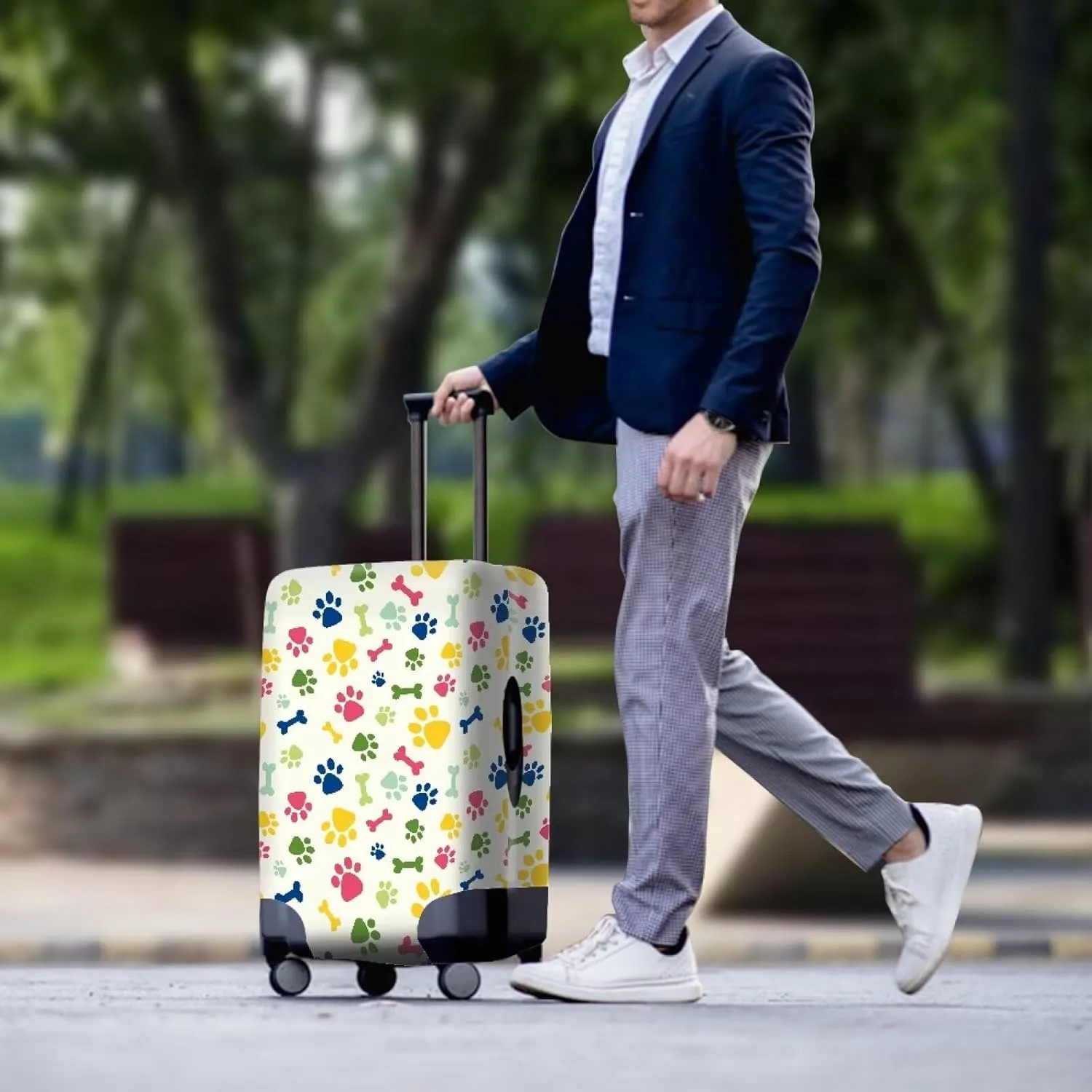 Luggage Cover 25-28 Inch for Suitcase, Cute Bone Dog Paw Print Suitcase Cover Protector Washable Fashion Luggage Cover Protector