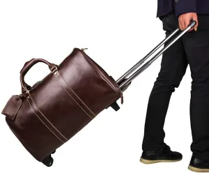 Luggage Leather Trolley Bag, Wheeled Travel Duffel Bag, Large-Capacity Travel Garment Bags, Waterproof Duffle Bags for Men, Best Weekend Bag