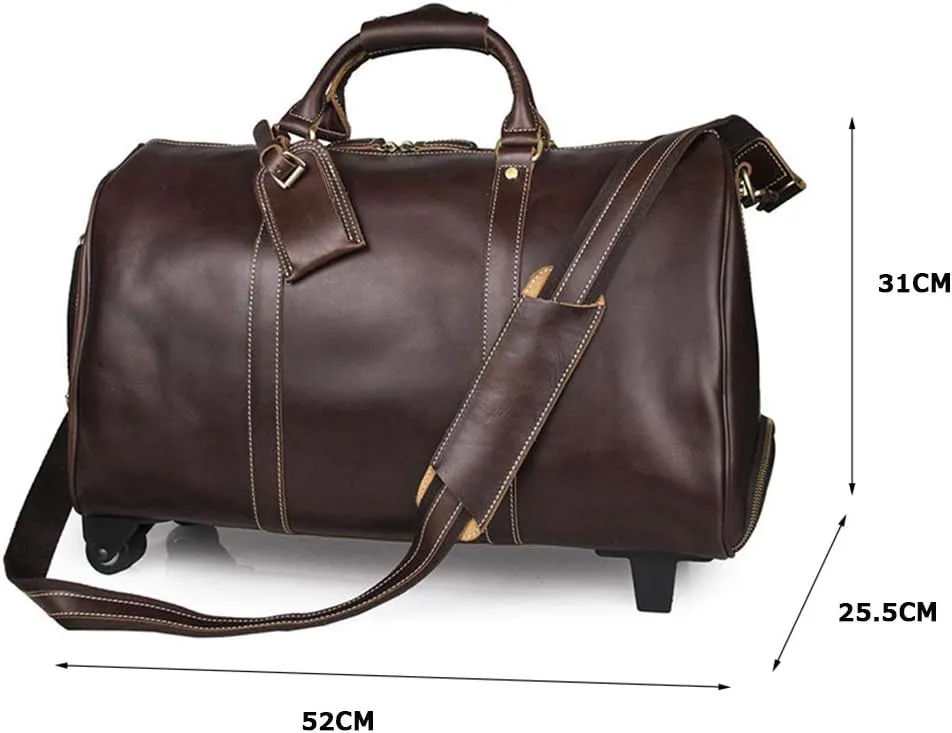 Luggage Leather Trolley Bag, Wheeled Travel Duffel Bag, Large-Capacity Travel Garment Bags, Waterproof Duffle Bags for Men, Best Weekend Bag