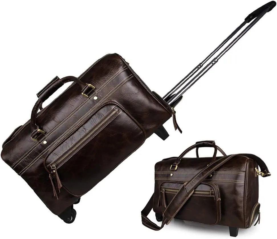 Luggage Leather Trolley Bag, Wheeled Travel Duffel Bag, Waterproof Duffle Bags for Men, Large-Capacity Travel Garment Bags, Best Weekend Bag
