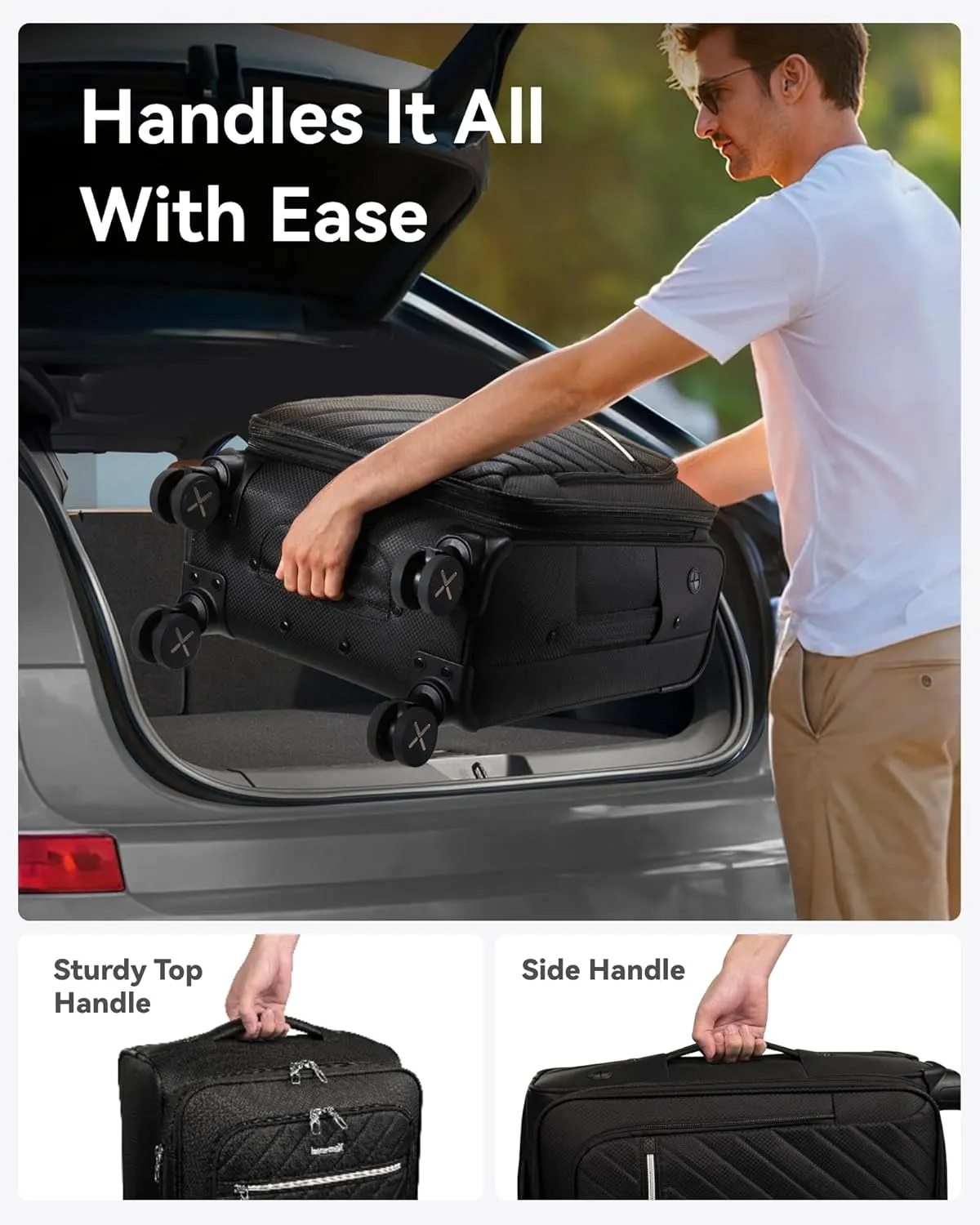 LUGGEX Carry On Luggage 20 inch Expandable, Rolling Suitcases with Spinner Wheels Softside, Lightweight (Black)