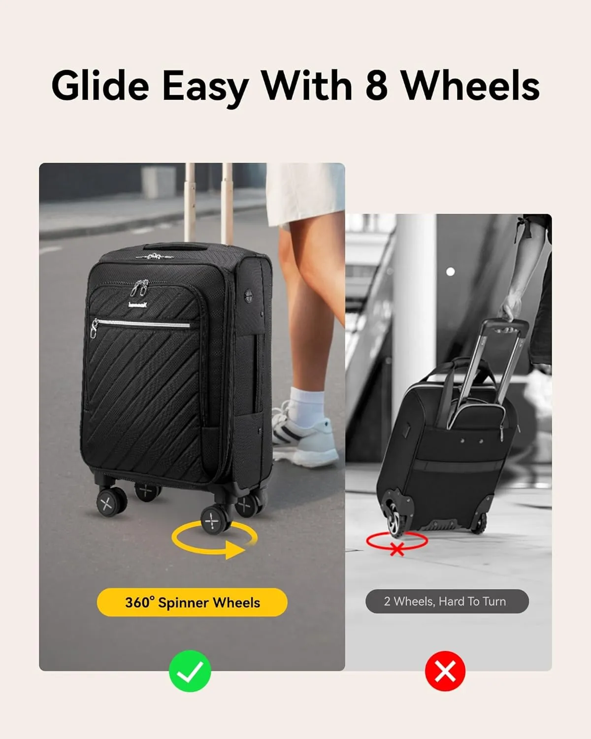 LUGGEX Carry On Luggage 20 inch Expandable, Rolling Suitcases with Spinner Wheels Softside, Lightweight (Black)