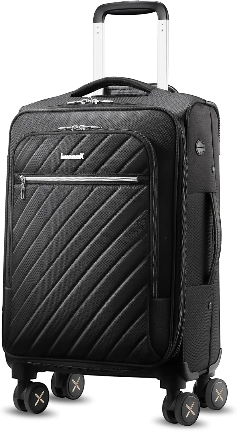 LUGGEX Carry On Luggage 20 inch Expandable, Rolling Suitcases with Spinner Wheels Softside, Lightweight (Black)