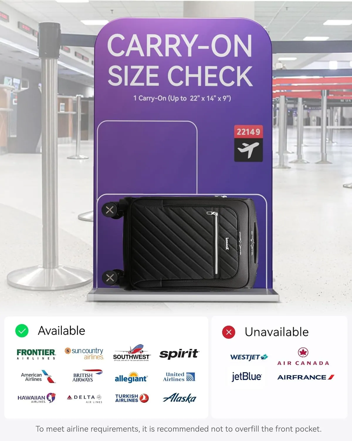 LUGGEX Carry On Luggage 20 inch Expandable, Rolling Suitcases with Spinner Wheels Softside, Lightweight (Black)