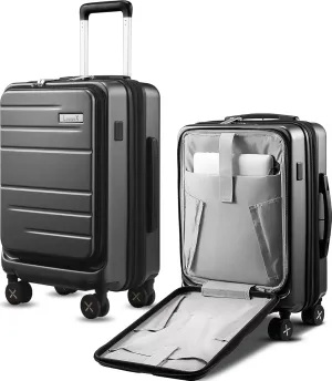 LUGGEX Carry On Luggage 22x14x9 Airline Approved, Expandable Polycarbonate Suitcase with Front Pocket (Charcoal Metallic, 20 Inch, 35L)