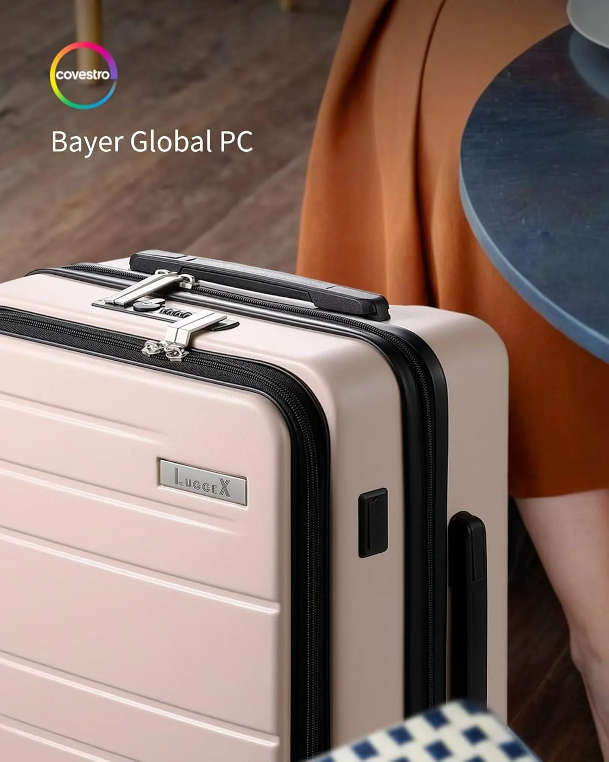LUGGEX Carry On Luggage 22x14x9 Airline Approved, Expandable Polycarbonate Suitcase with Front Pocket (Pink, 20 Inch, 35L)