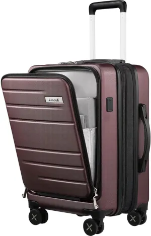 LUGGEX Carry On Luggage 22x14x9 Airline Approved, Expandable Polycarbonate Suitcase with Front Pocket (Red, 20 Inch, 35L)