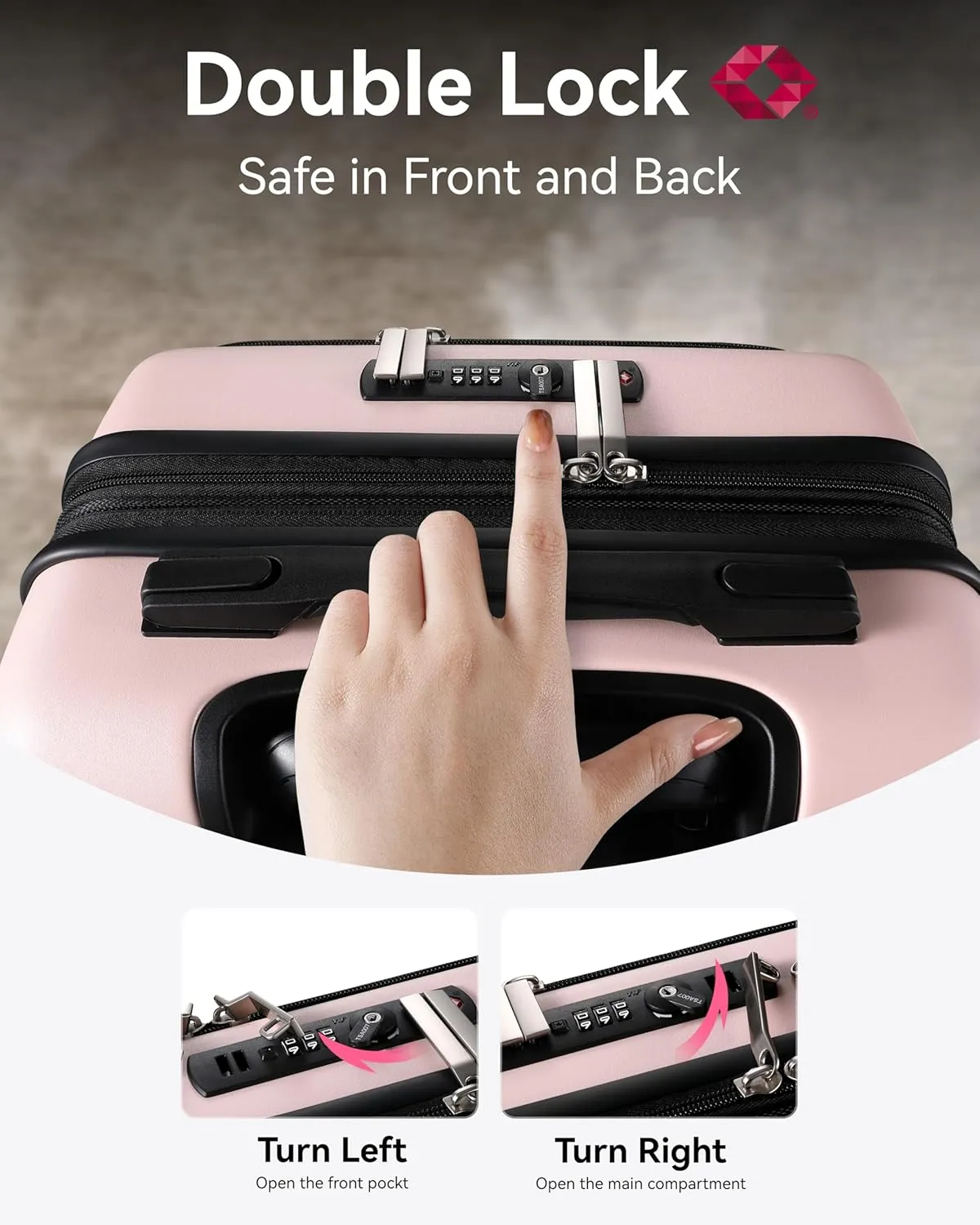 LUGGEX Carry On Luggage 22x14x9 Airline Approved, Polycarbonate Hard Suitcase with Front Pocket (Pink, 20 Inch, 35L)