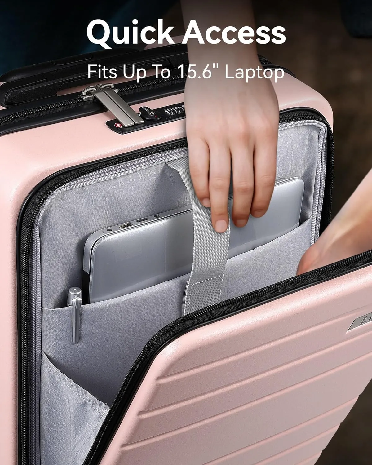 LUGGEX Carry On Luggage 22x14x9 Airline Approved, Polycarbonate Hard Suitcase with Front Pocket (Pink, 20 Inch, 35L)