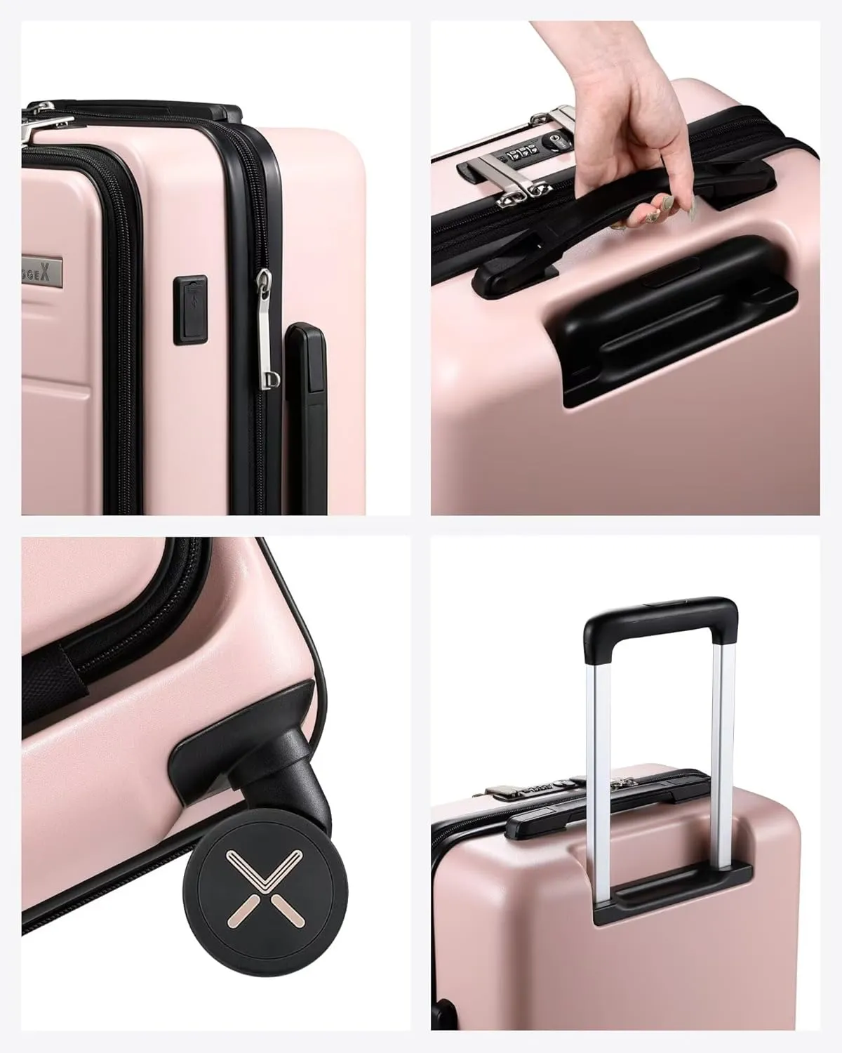 LUGGEX Carry On Luggage 22x14x9 Airline Approved, Polycarbonate Hard Suitcase with Front Pocket (Pink, 20 Inch, 35L)