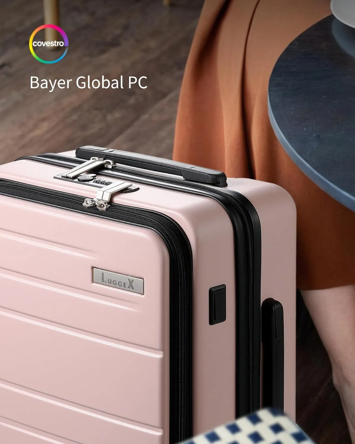 LUGGEX Carry On Luggage 22x14x9 Airline Approved, Polycarbonate Hard Suitcase with Front Pocket (Pink, 20 Inch, 35L)