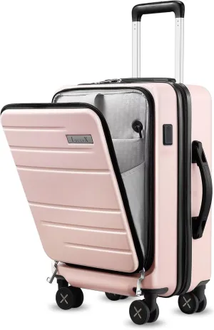 LUGGEX Carry On Luggage 22x14x9 Airline Approved, Polycarbonate Hard Suitcase with Front Pocket (Pink, 20 Inch, 35L)