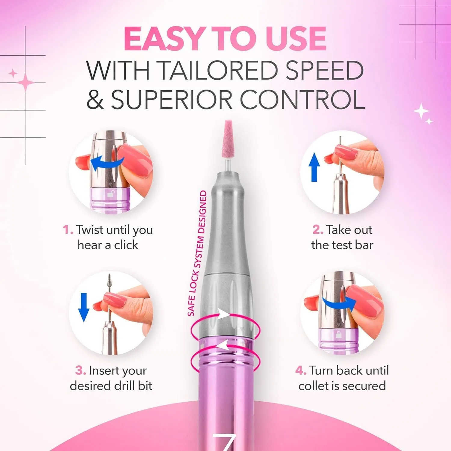 M Mase- Professional Nail Drill Machine - Coreless 2-in-1 Nail File - Electric, Cordless, 35000 RPM, HD Display - Electric Nail Drill for Professional & Home Use (Rose Gold)