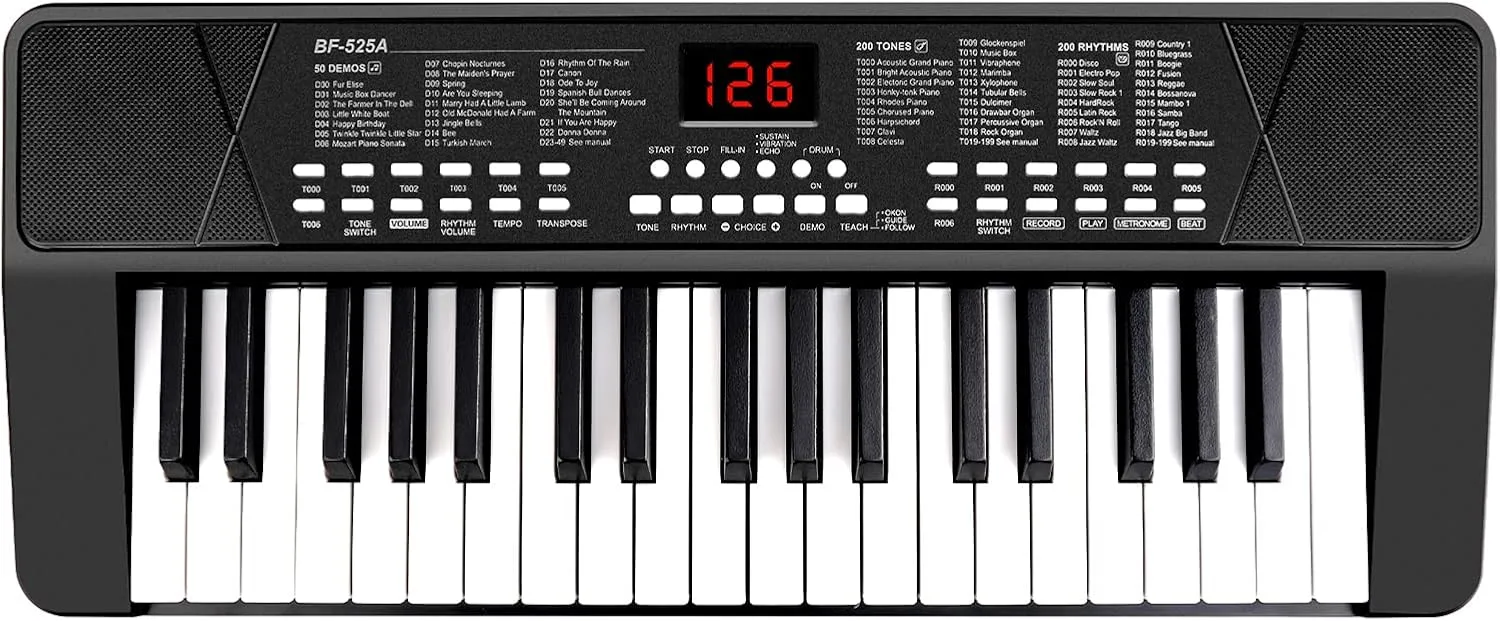 M SANMERSEN Piano Keyboard for Beginners, 37 Keys Built-in 1200mA Rechargeable Battery Electronic Piano Keyboard Portable Music Piano Keyboard with Mic LED Screen Teaching Gift for Beginners, Black
