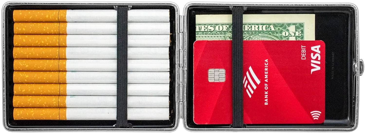 Made in Germany Genuine Leather Gold Plated Cigarette Case (18 100s) with Elastic Bands (Deer Red)