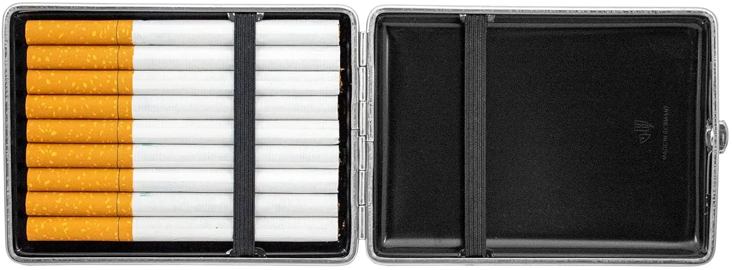 Made in Germany Genuine Leather Gold Plated Cigarette Case (18 100s) with Elastic Bands (Deer Red)