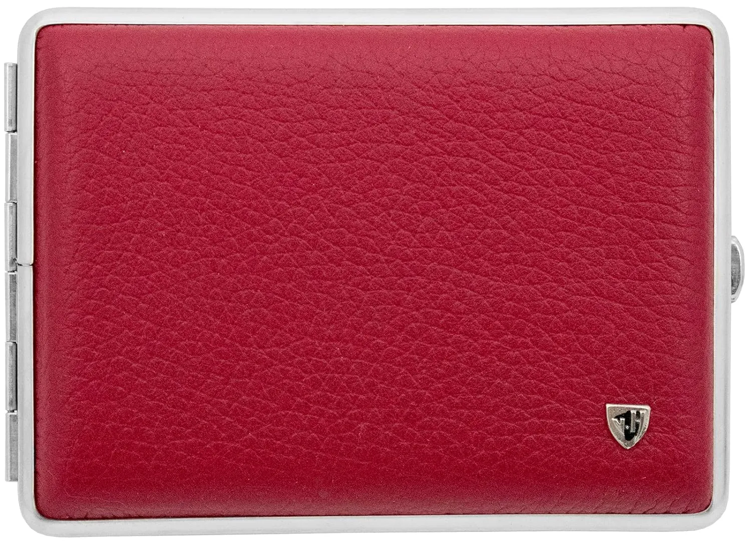 Made in Germany Genuine Leather Gold Plated Cigarette Case (18 100s) with Elastic Bands (Deer Red)