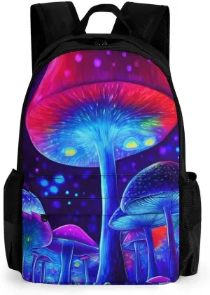 Magic Mushrooms Fairytale Mushrooms Scenery Psychedelic Art Backpack Polyester Anti-Theft Multipurpose Bookbag Large Capacity Laptop Book Bag Rucksack With Side Pockets