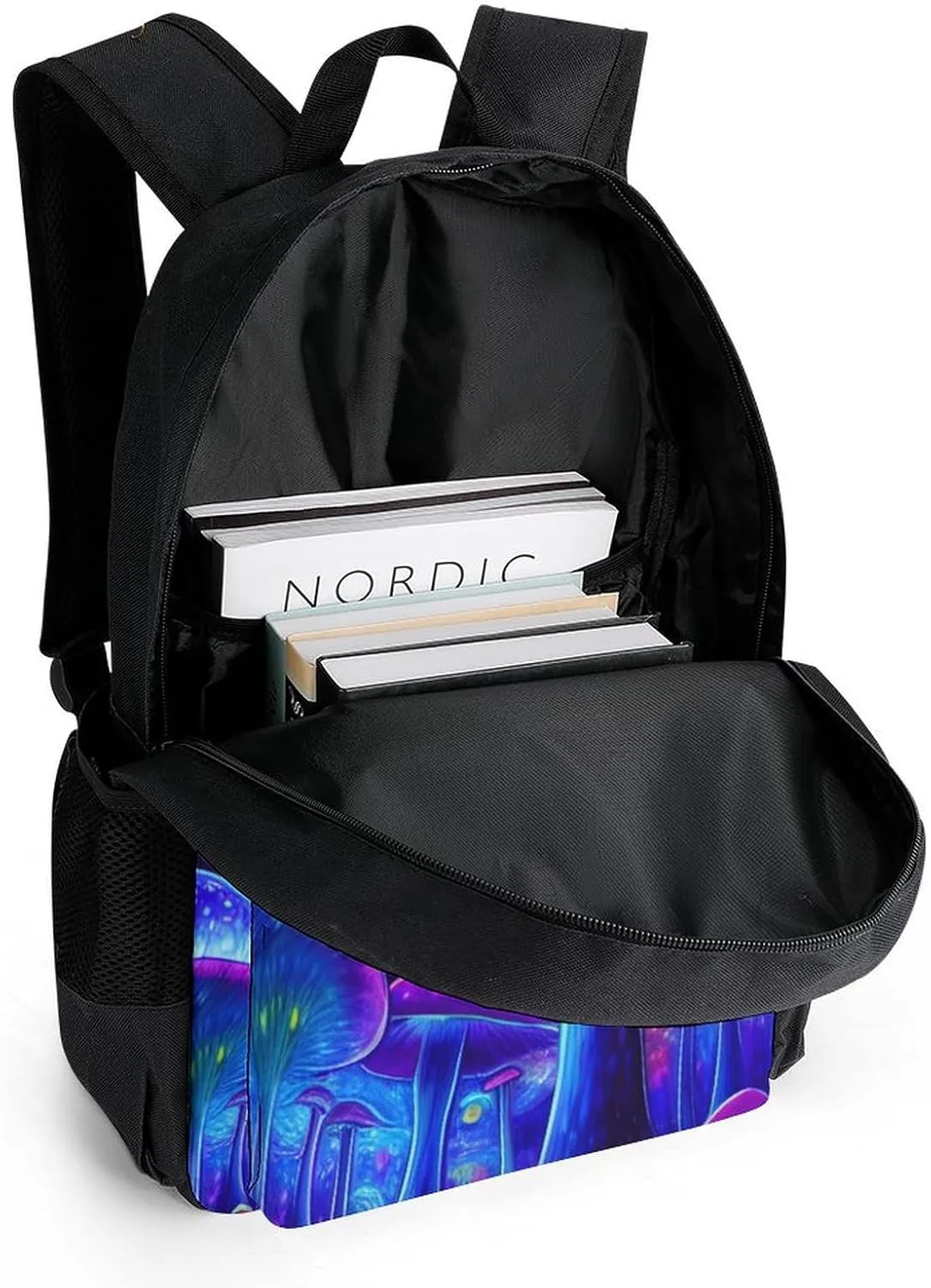 Magic Mushrooms Fairytale Mushrooms Scenery Psychedelic Art Backpack Polyester Anti-Theft Multipurpose Bookbag Large Capacity Laptop Book Bag Rucksack With Side Pockets