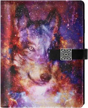 Magical Wolf A5 Binder 6 Ring Refillable PU Leather Notebook Journal with Magnetic Buckle Closure Loose Leaf Travel Office Planner Budget Binder Notepad Portfolio, Galaxy Space