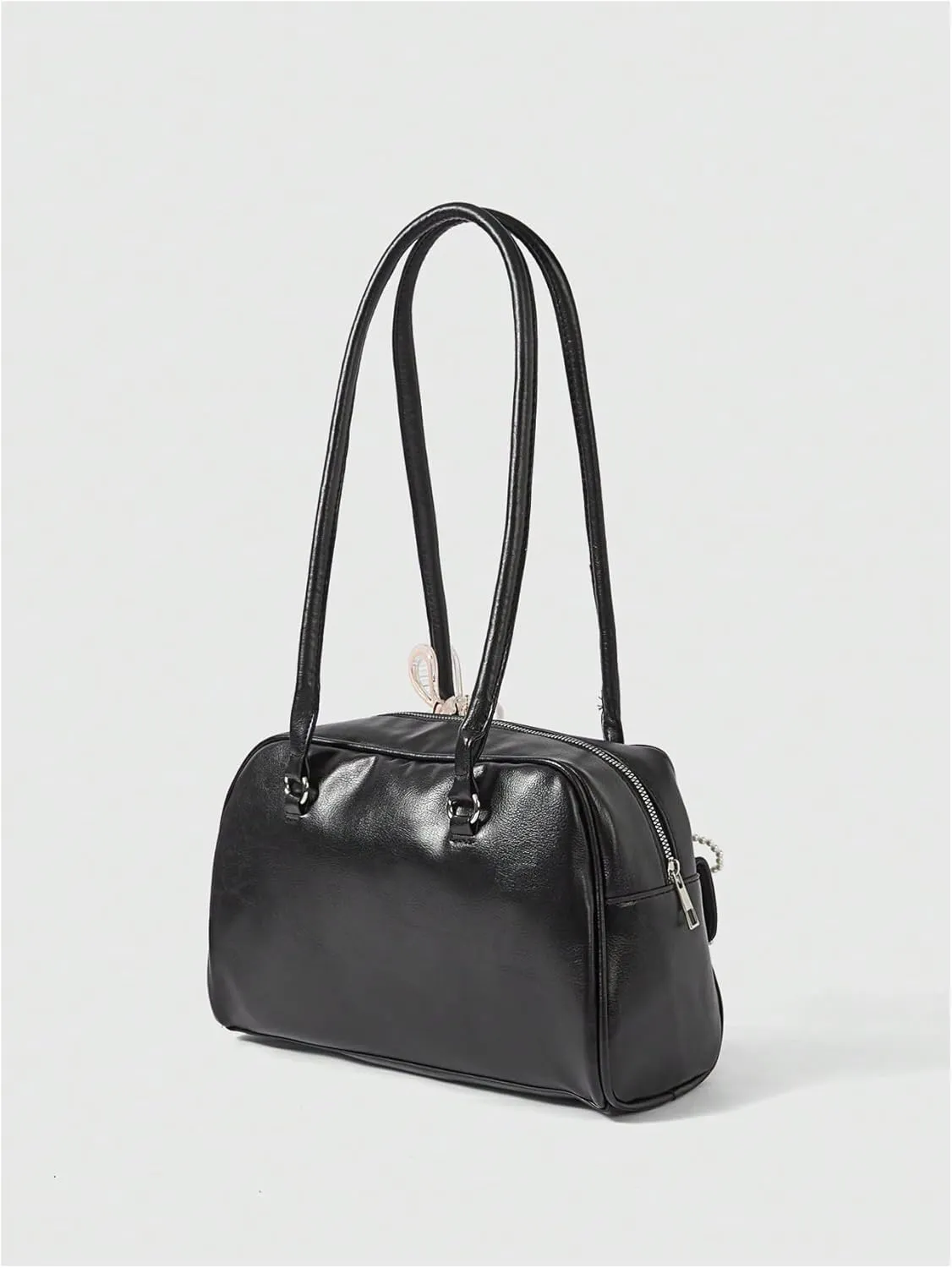MakeMeChic Women's Bow Purse Y2K Bags with Key Chain Faux Leather Shoulder Bags Zipper Handle Handbags