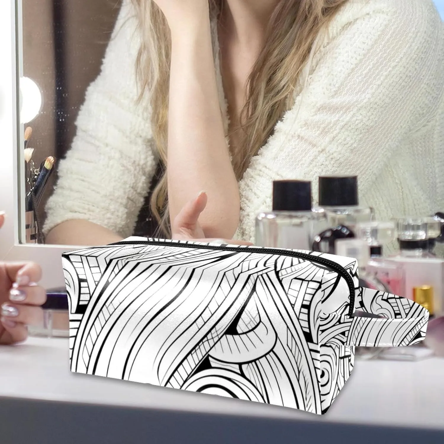 Makeup Bag Organizer,Cosmetic Bags for Women,Vintage Ethnic Print,Small Makeup Pouch